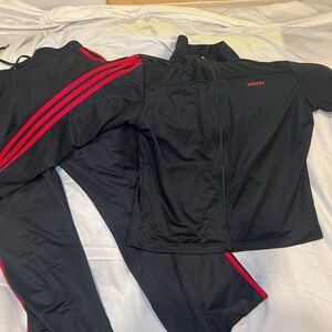 Adidas Black Jacket with Red Stripes Women’s Large